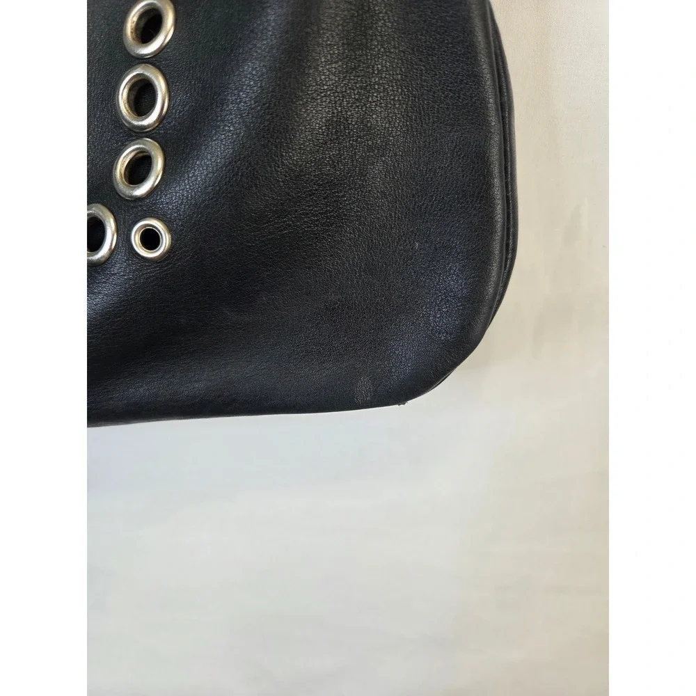 Nordstrom Black Genuine Leather Grommet Hobo Shoulder Bag Made in Italy